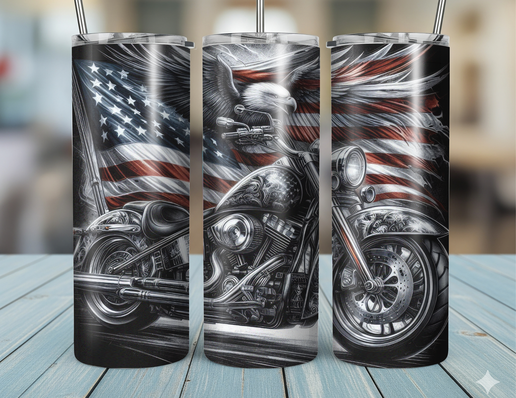 20oz  Skinny Tumbler Eagle on Bike