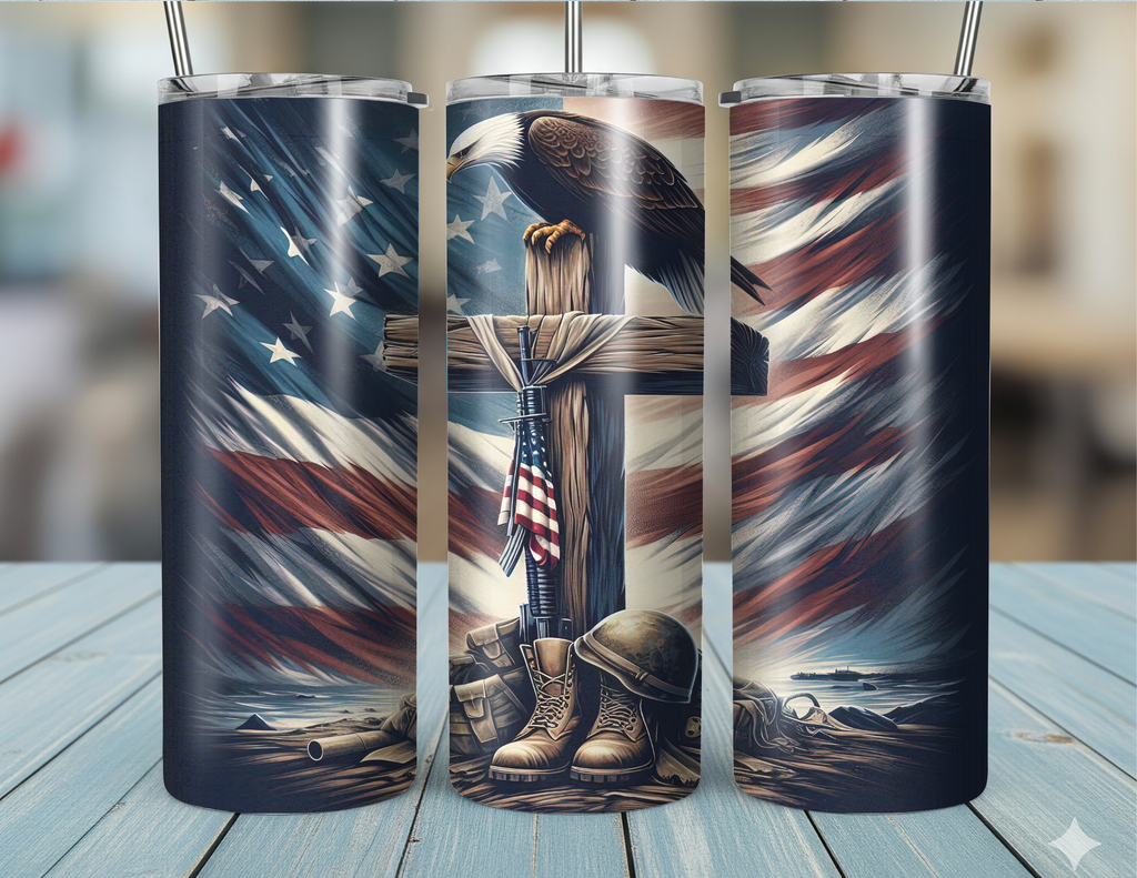 20oz Skinny Tumbler Eagle on Cross