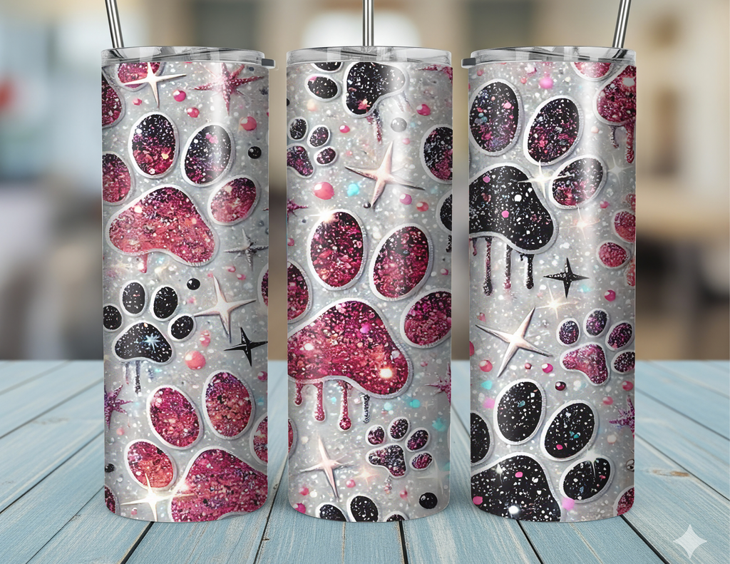 20oz Skinny Tumbler Paw Prints
